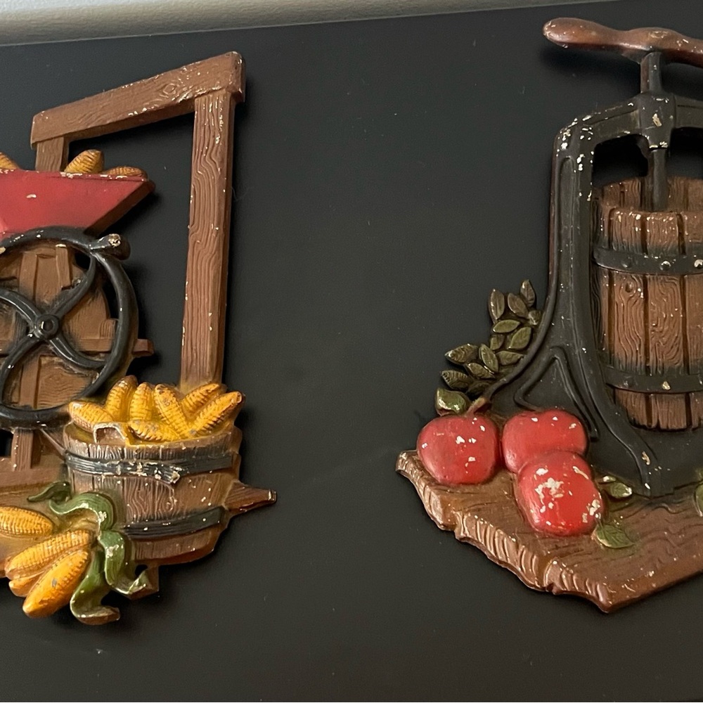 Vintage MCM HOMCO Cast Metal Kitchen Wall Plaques